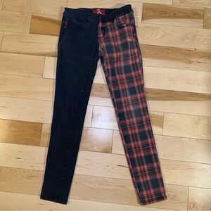🖤 ROYAL BONES Plaid and Black Split Skinny Pants Punk Grunge Alt